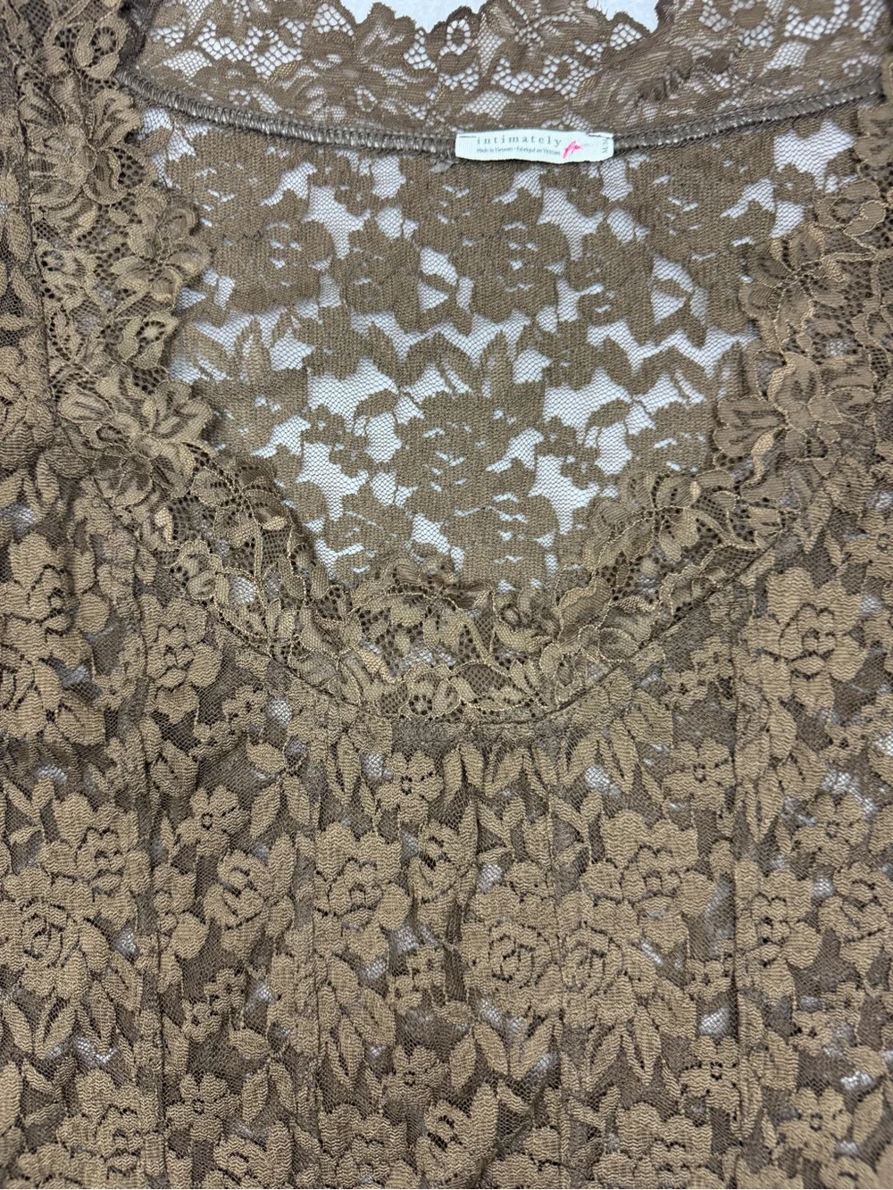 Free People All Night Lace Long Sleeve Top - Brown M